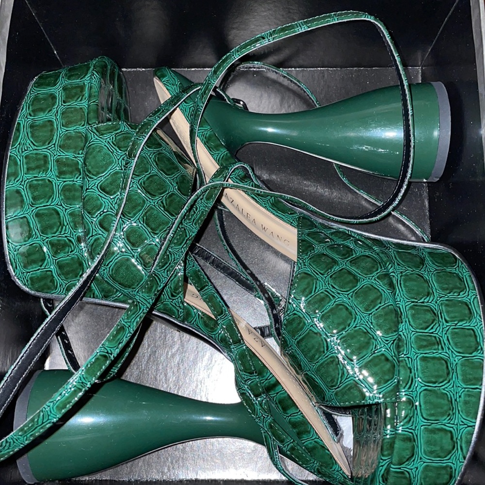 Green Croc chunky heels